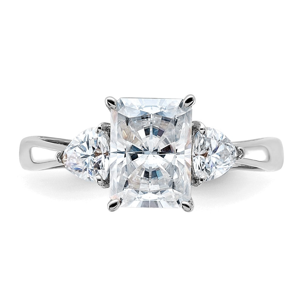 14kw 2 1/5ct. Three Stone D E F Pure Light Moissanite Engagement Ring