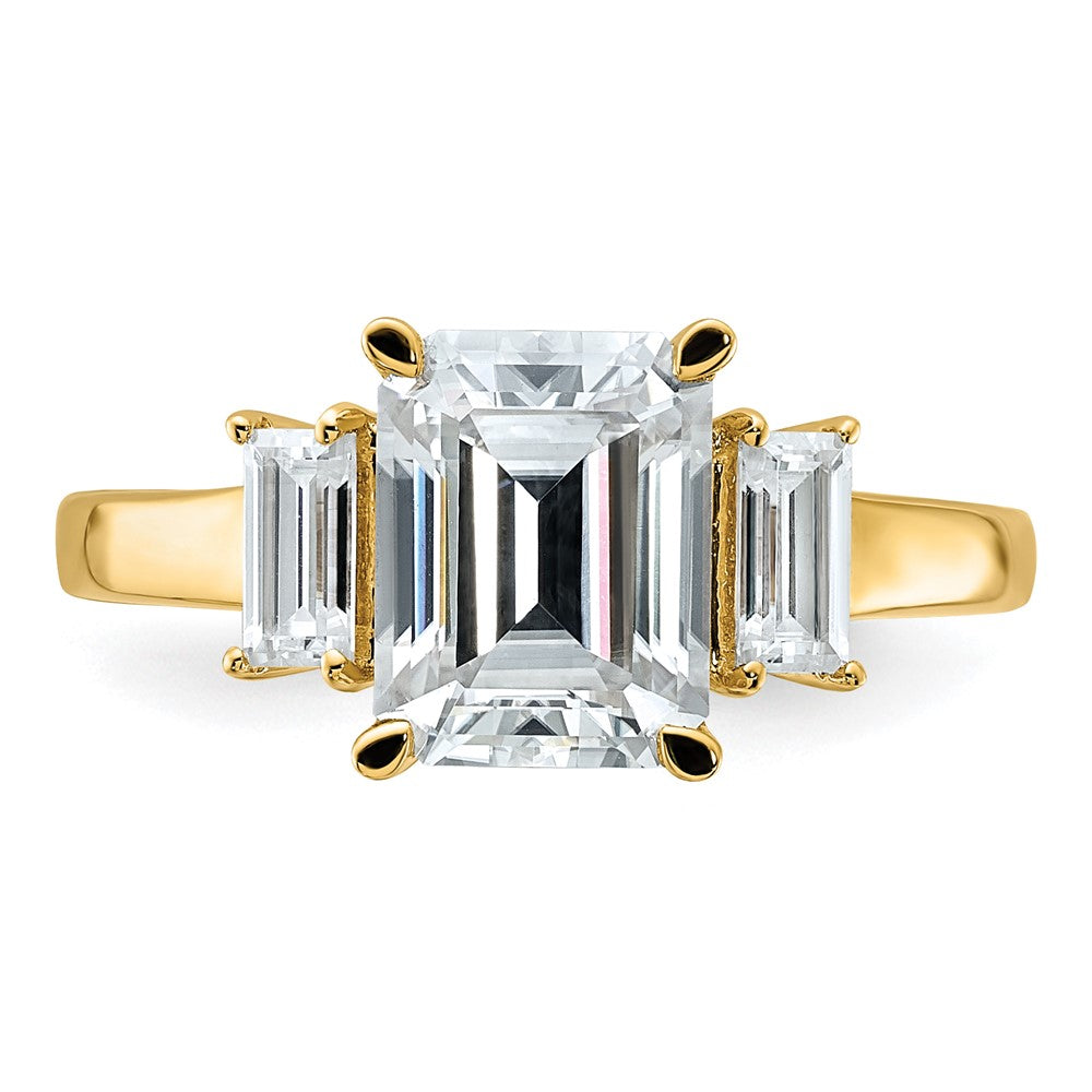 14k 3ct. Three Stone D E F Pure Light Moissanite Engagement Ring