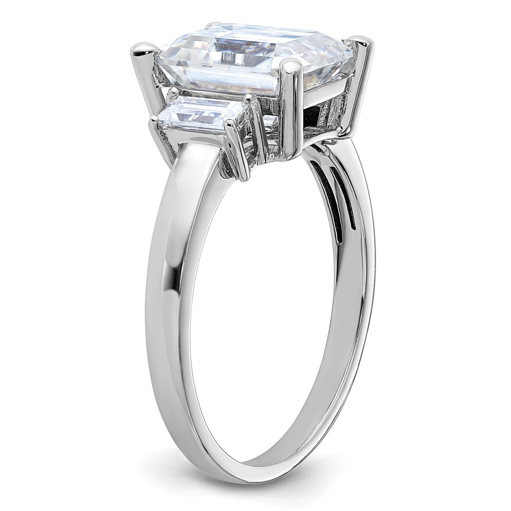 14kw 3 7/8ct. Three Stone D E F Pure Light Moissanite Engagement Ring
