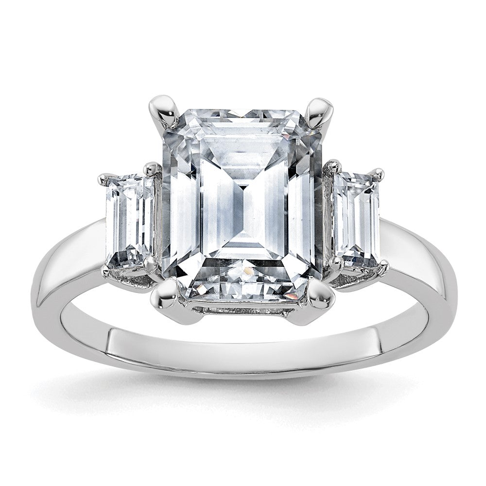 14kw 3 7/8ct. Three Stone D E F Pure Light Moissanite Engagement Ring