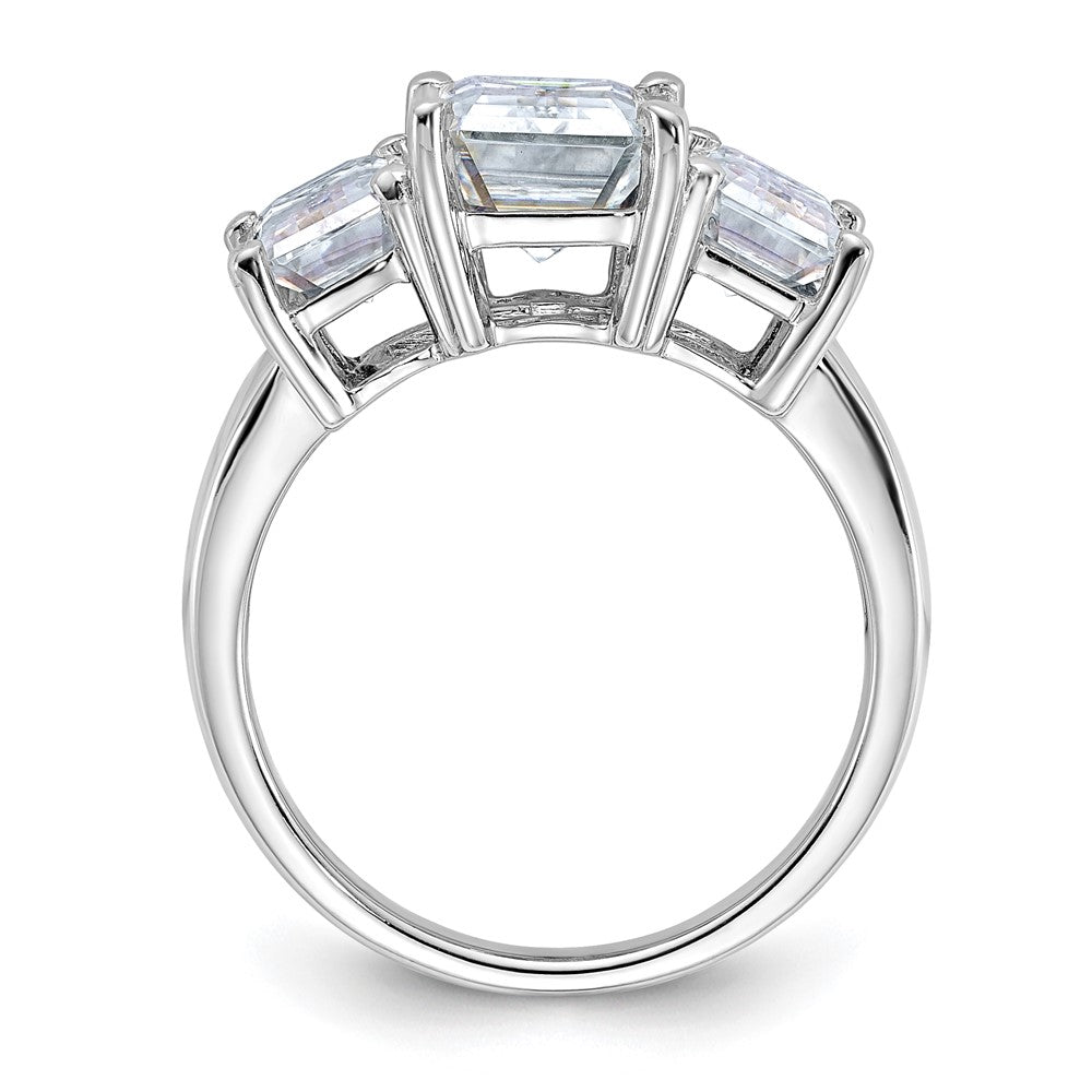 14kw 4 3/4ct. Three Stone D E F Pure Light Emerald-cut Moissanite Ring
