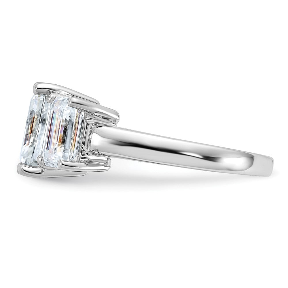 14kw 4 3/4ct. Three Stone D E F Pure Light Emerald-cut Moissanite Ring