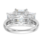 14kw 4 3/4ct. Three Stone D E F Pure Light Emerald-cut Moissanite Ring