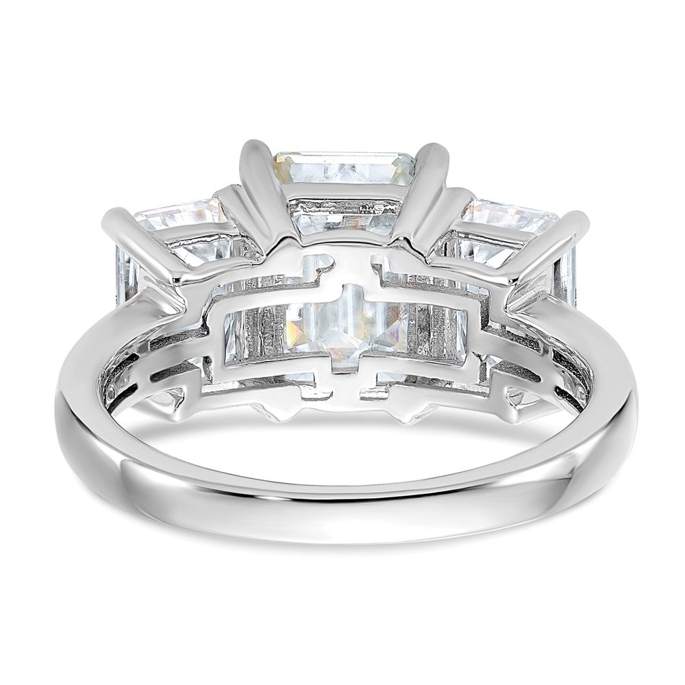 14kw 4 3/4ct. Three Stone G H I True Light Emerald-cut Moissanite Ring