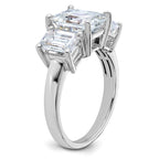 14kw 4 3/4ct. Three Stone D E F Pure Light Emerald-cut Moissanite Ring