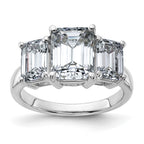 14kw 4 3/4ct. Three Stone G H I True Light Emerald-cut Moissanite Ring