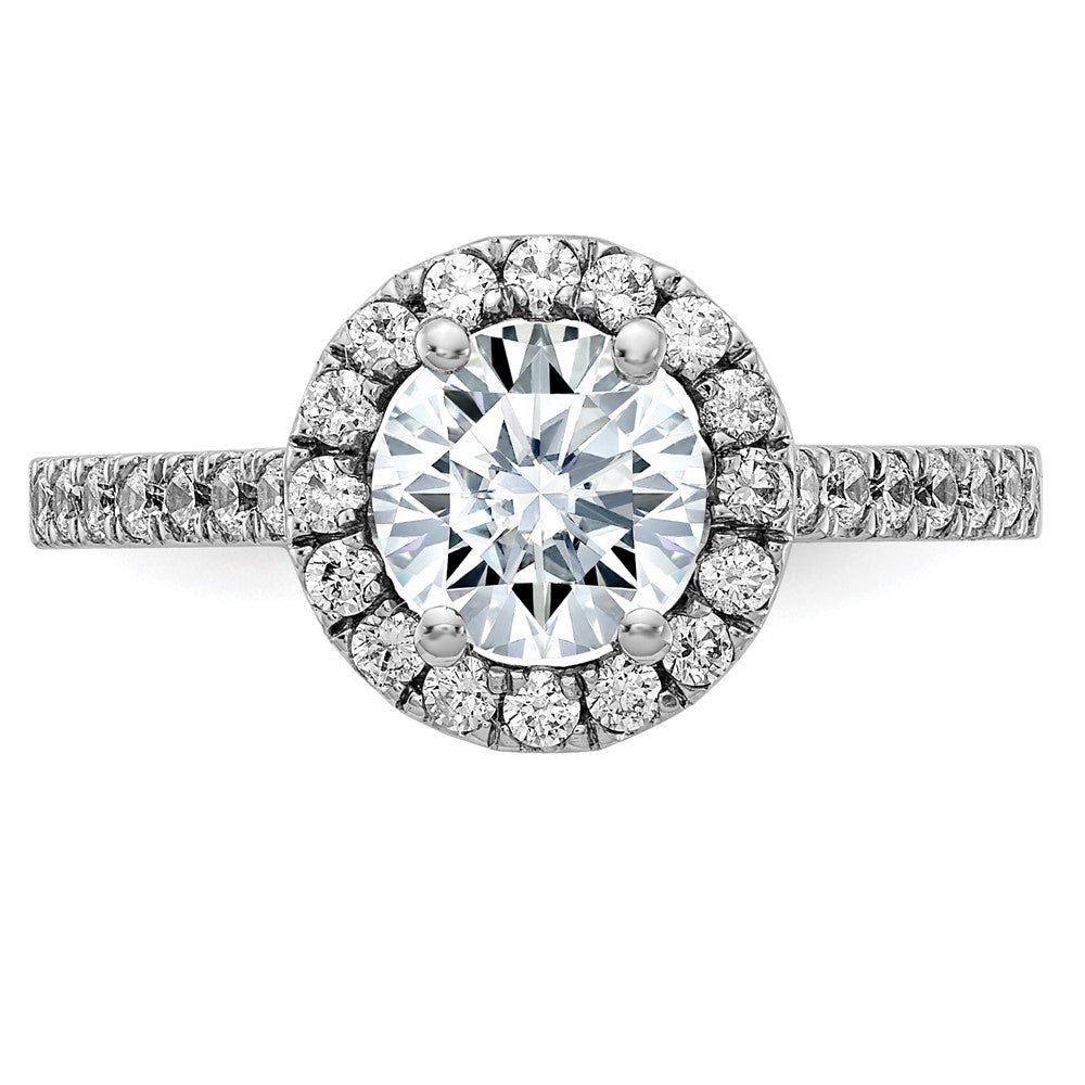 14kw 1 1/2ct. D E F Pure Light Round Halo Moissanite Engagement Ring