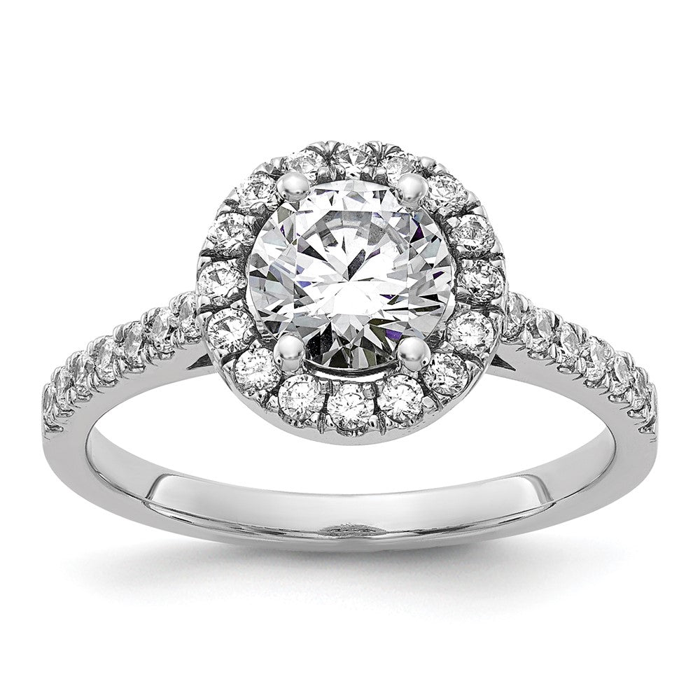 14kw 1 1/2ct. D E F Pure Light Round Halo Moissanite Engagement Ring