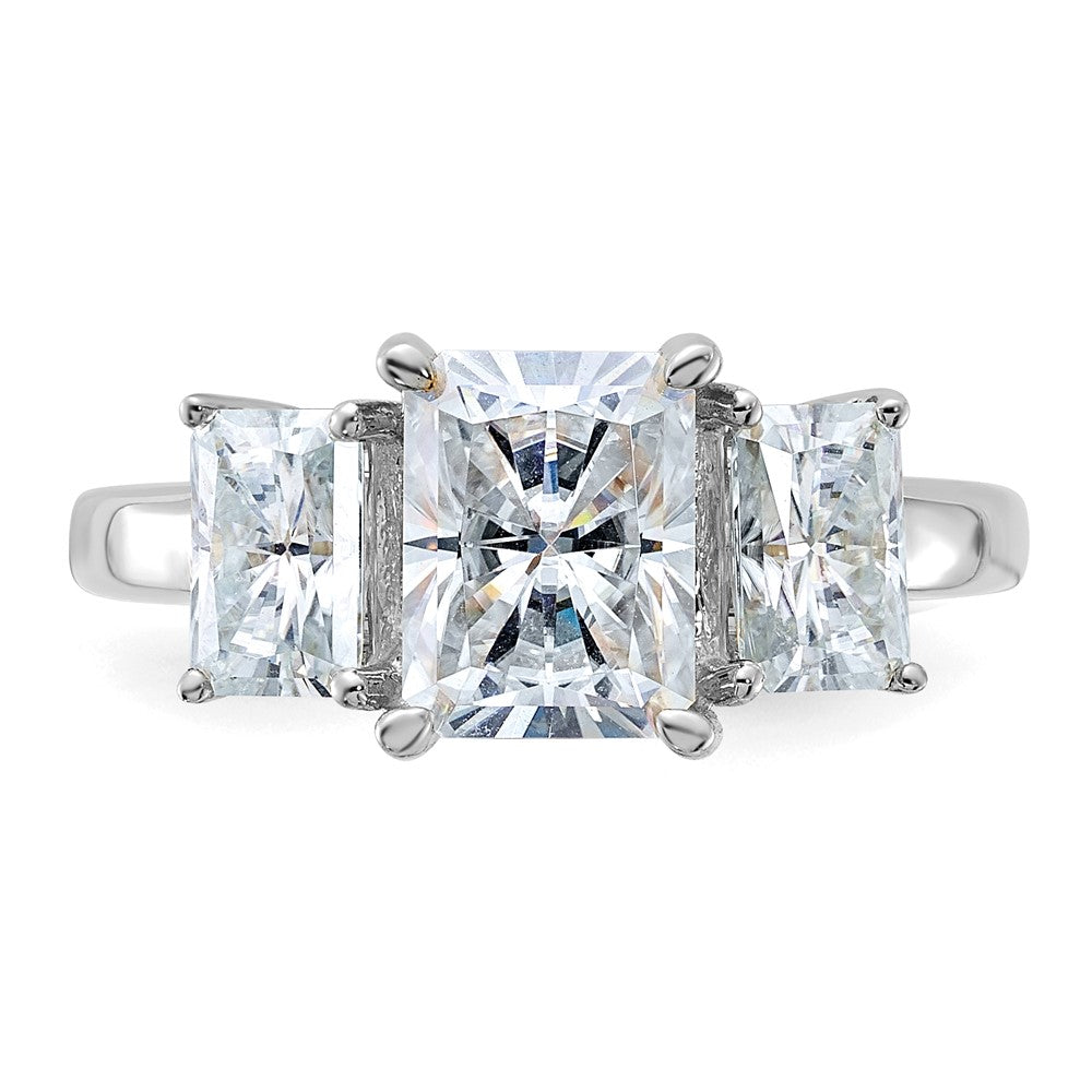 14kw 3 1/5ct. Three Stone G H I True Light Octagon Moissanite Ring