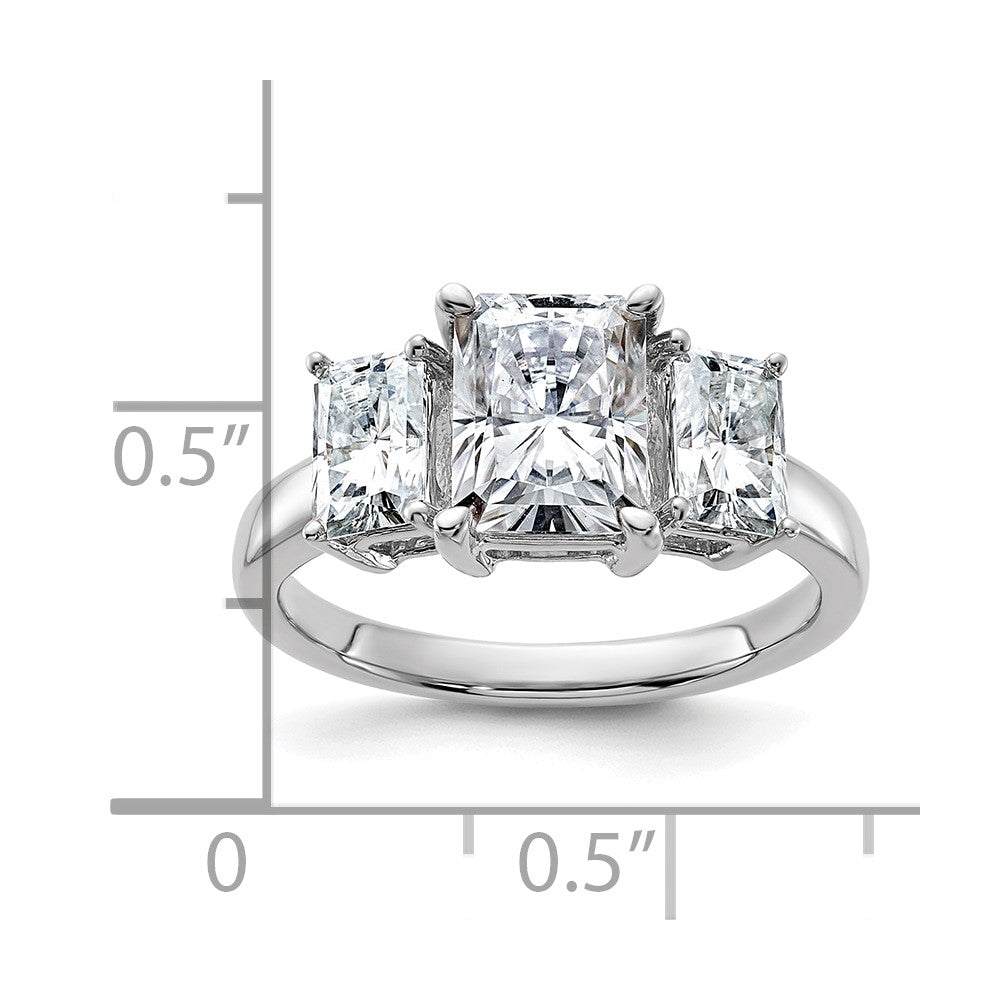 14kw 3 1/5ct. Three Stone G H I True Light Octagon Moissanite Ring