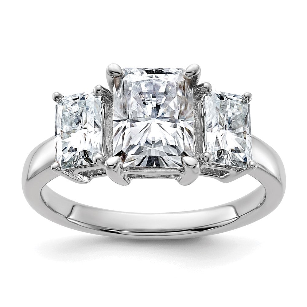 14kw 3 1/5ct. Three Stone G H I True Light Octagon Moissanite Ring