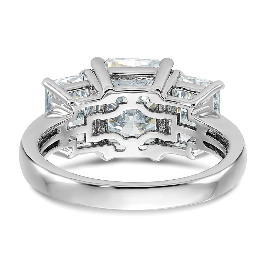 14kw 5 1/3ct. Three Stone D E F Pure Light Octagon Moissanite Ring