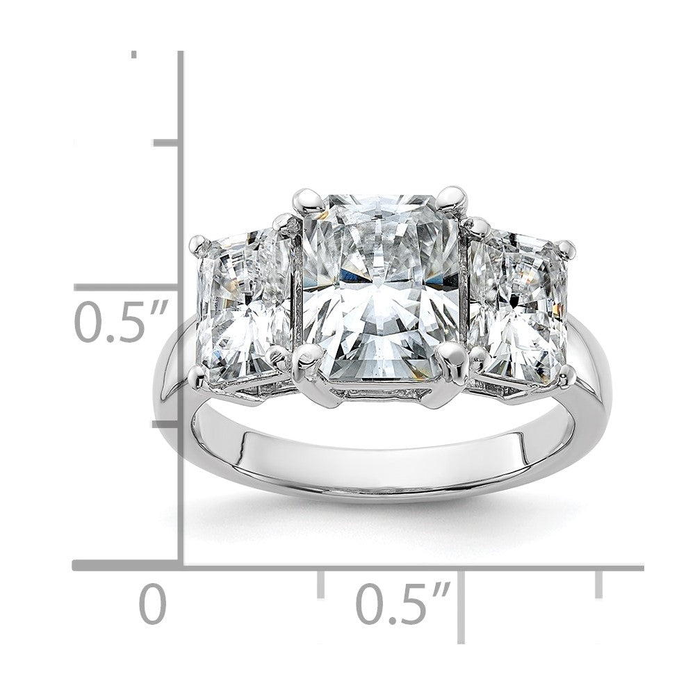 14kw 5 1/3ct. Three Stone D E F Pure Light Octagon Moissanite Ring