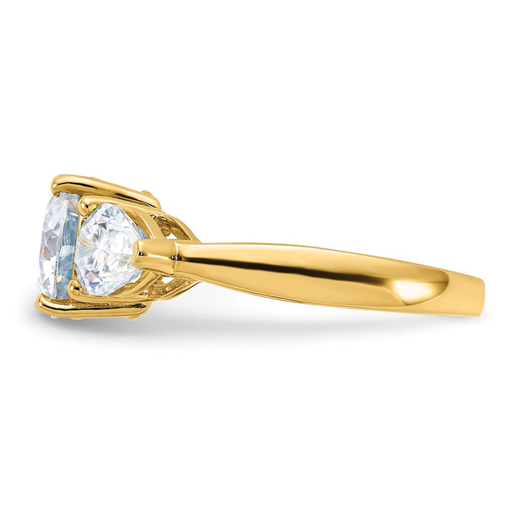 14k 3 3/8ct. Three Stone G H I True Light Moissanite Engagement Ring