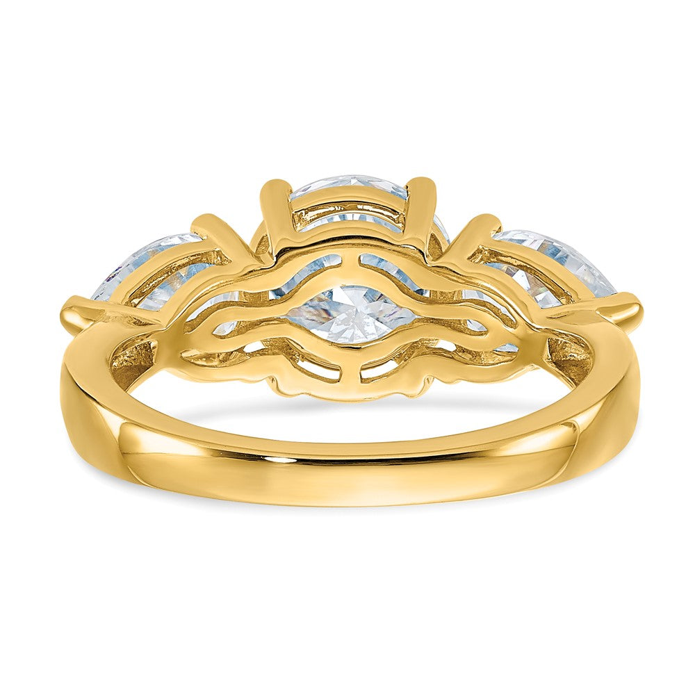14k 3 3/8ct. Three Stone G H I True Light Moissanite Engagement Ring