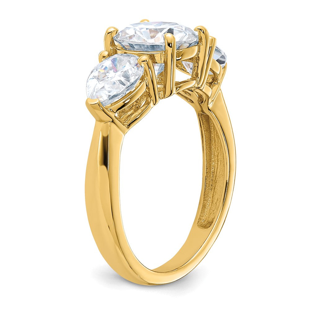 14k 3 3/8ct. Three Stone G H I True Light Moissanite Engagement Ring