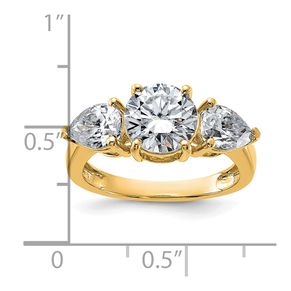 14k 3 3/8ct. Three Stone G H I True Light Moissanite Engagement Ring