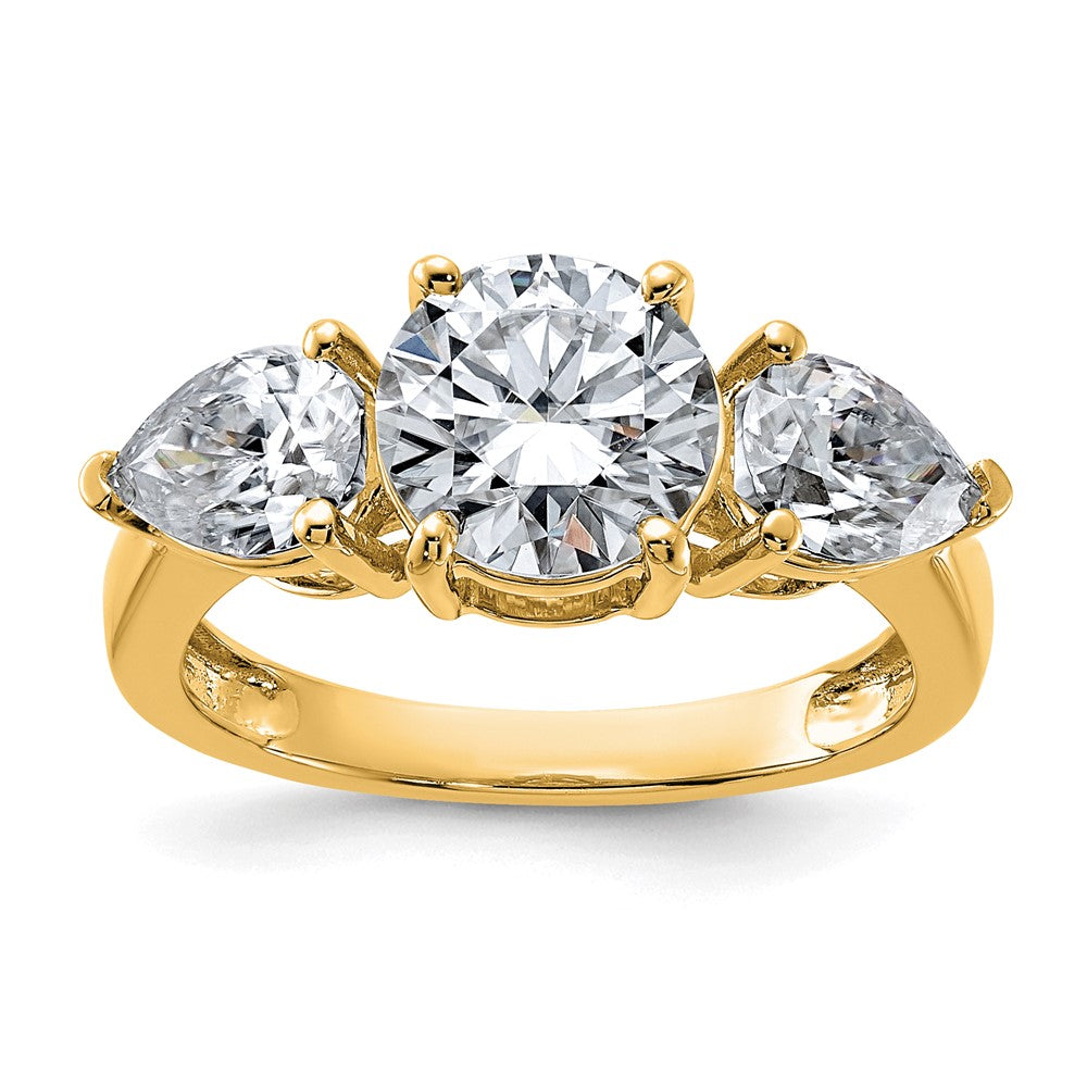 14k 3 3/8ct. Three Stone G H I True Light Moissanite Engagement Ring