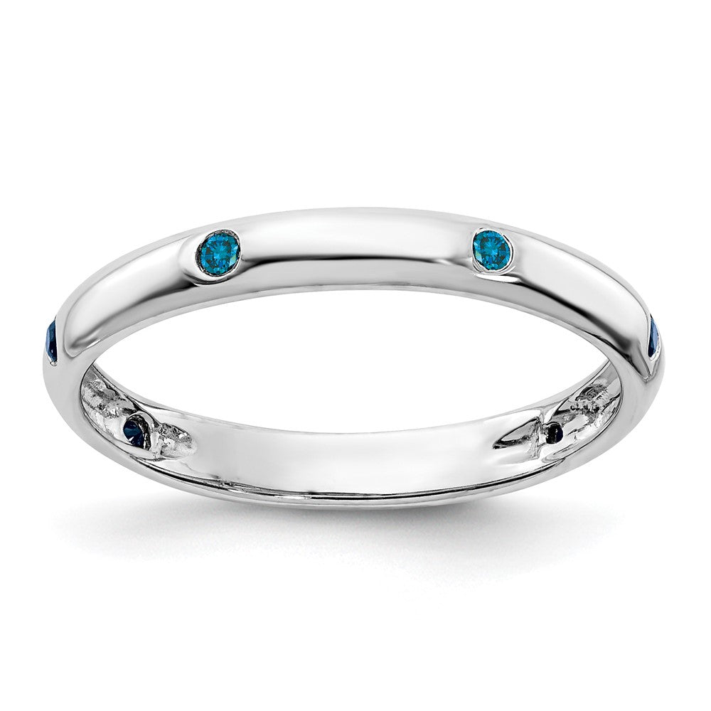 14k White Gold 3mm 6-stone 1/10 carat Blue Diamond Band