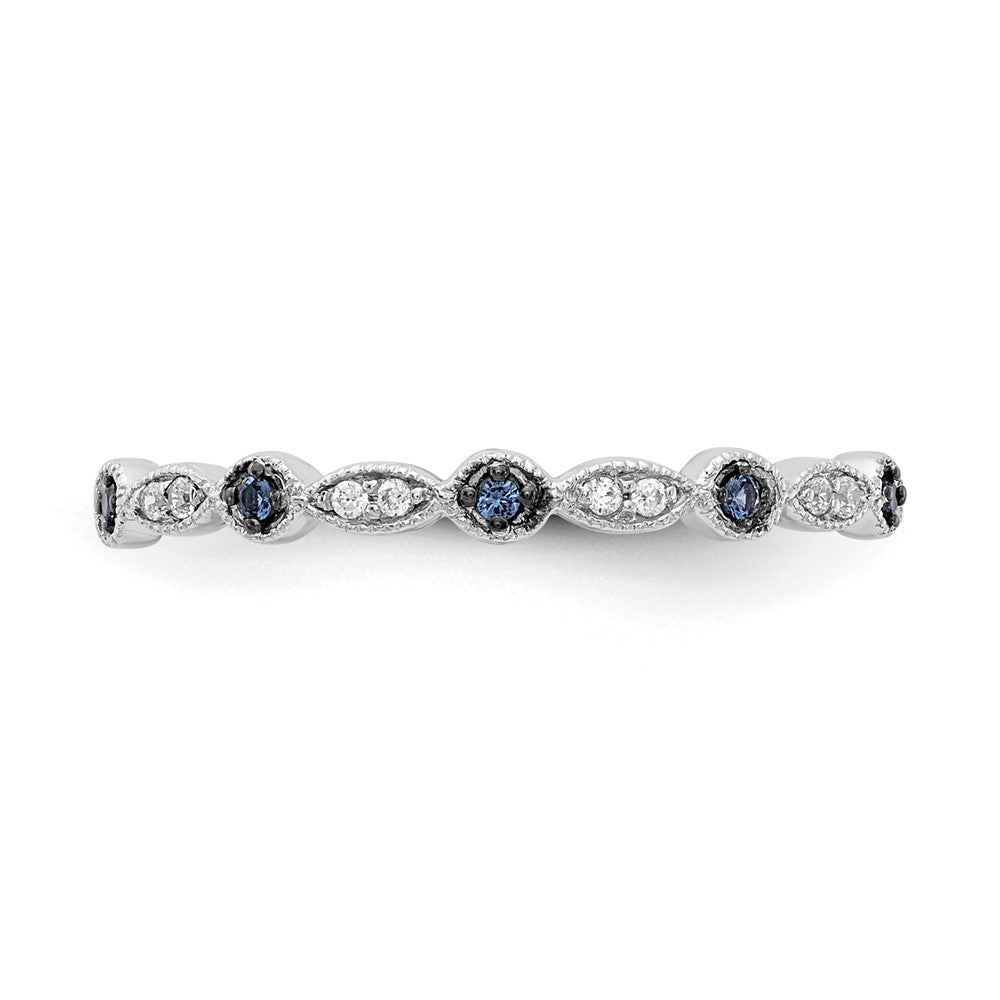 14k White Gold 1/20 carat Blue and White Diamond Fancy Band
