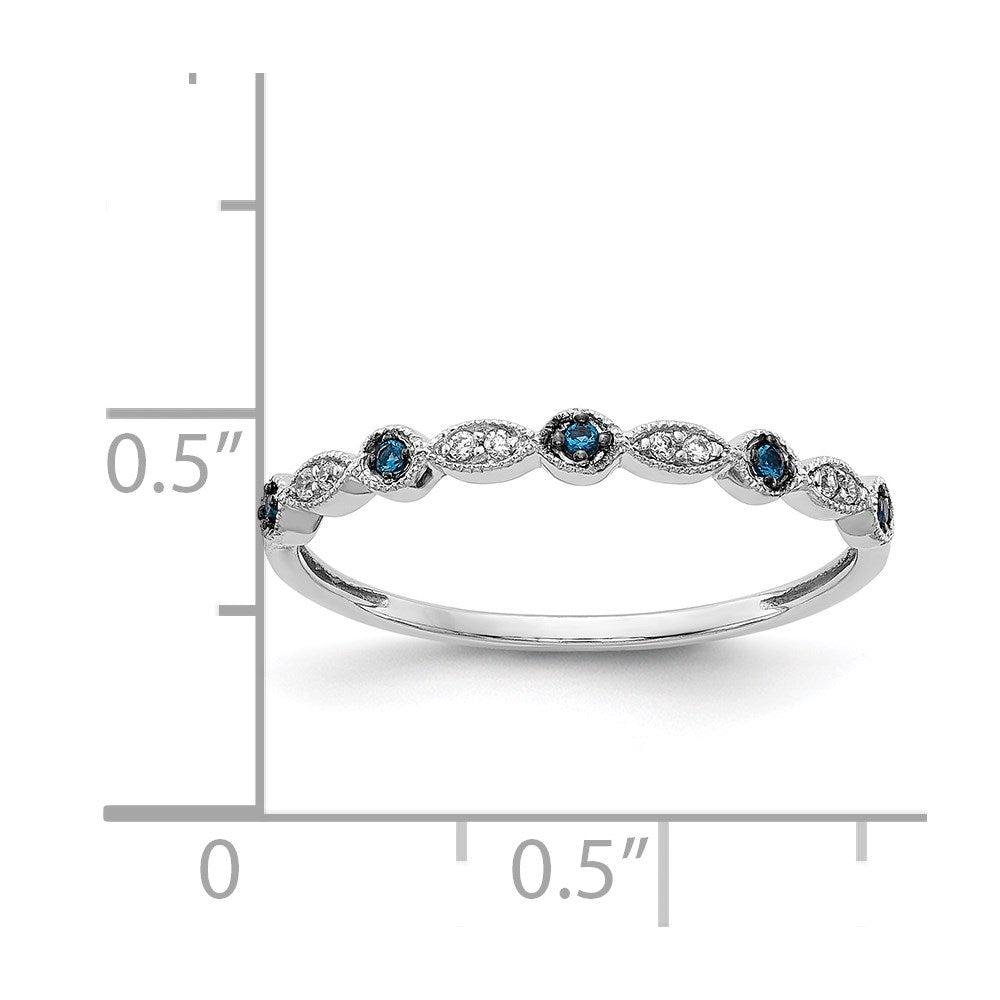 14k White Gold 1/20 carat Blue and White Diamond Fancy Band