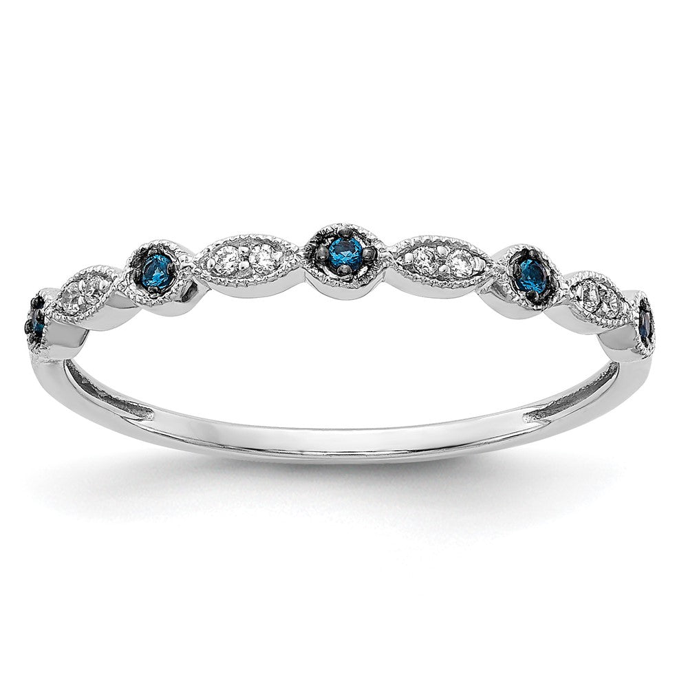 14k White Gold 1/20 carat Blue and White Diamond Fancy Band