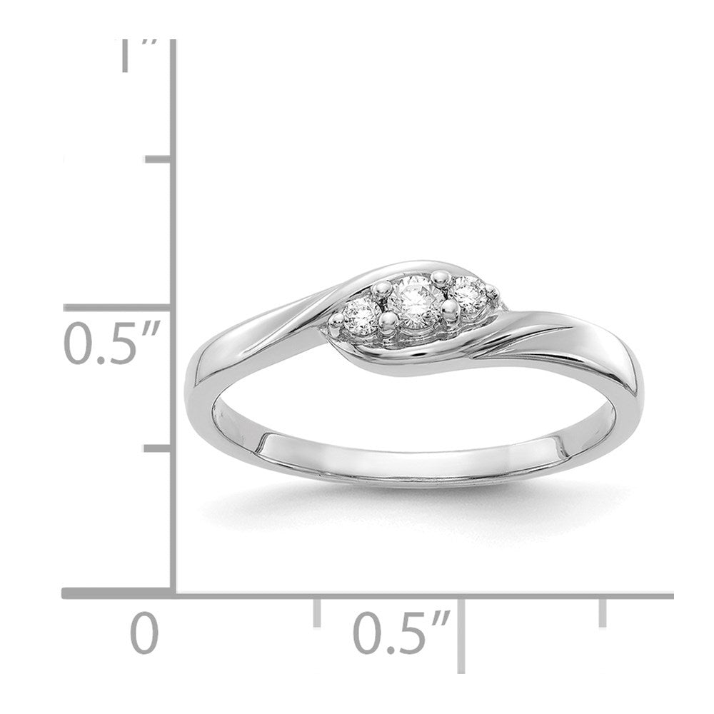 14k White Gold 3-stone 1/10 carat Diamond Bypass Ring