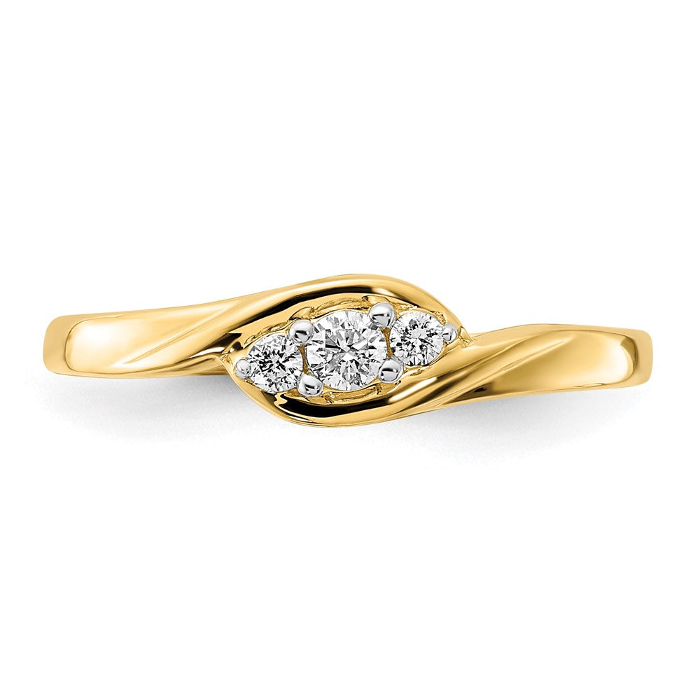14k 3-stone 1/10 carat Diamond Bypass Ring