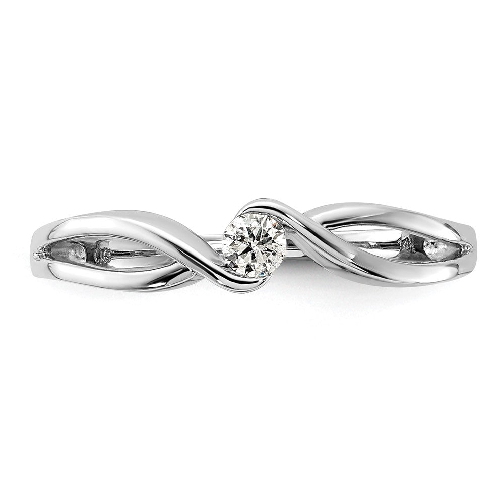 14kt White Gold Polished 1/10 carat Diamond Bypass Ring