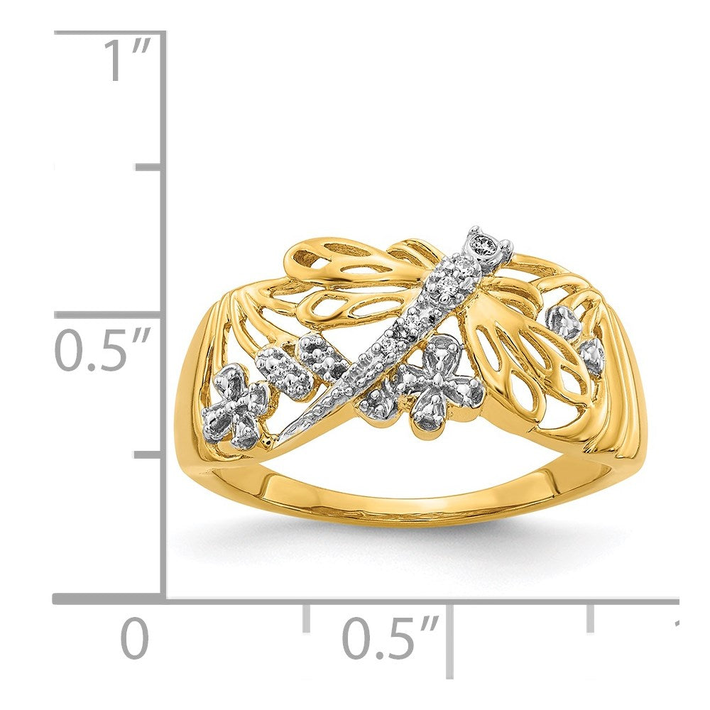 14k and White Rhodium Diamond Dragonfly Ring