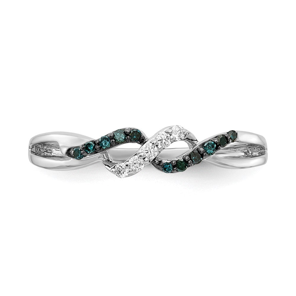 14k White Gold with Black Rhodium 1/10 carat Blue and White Diamond Twist Ring