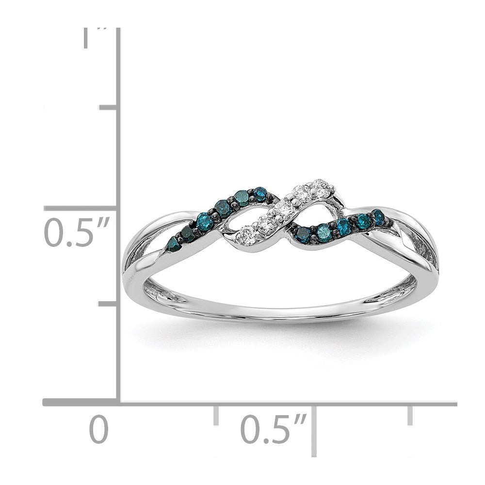 14k White Gold with Black Rhodium 1/10 carat Blue and White Diamond Twist Ring