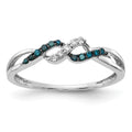 14k White Gold with Black Rhodium 1/10 carat Blue and White Diamond Twist Ring