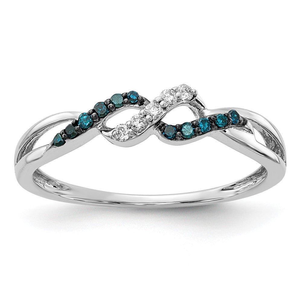 14k White Gold with Black Rhodium 1/10 carat Blue and White Diamond Twist Ring