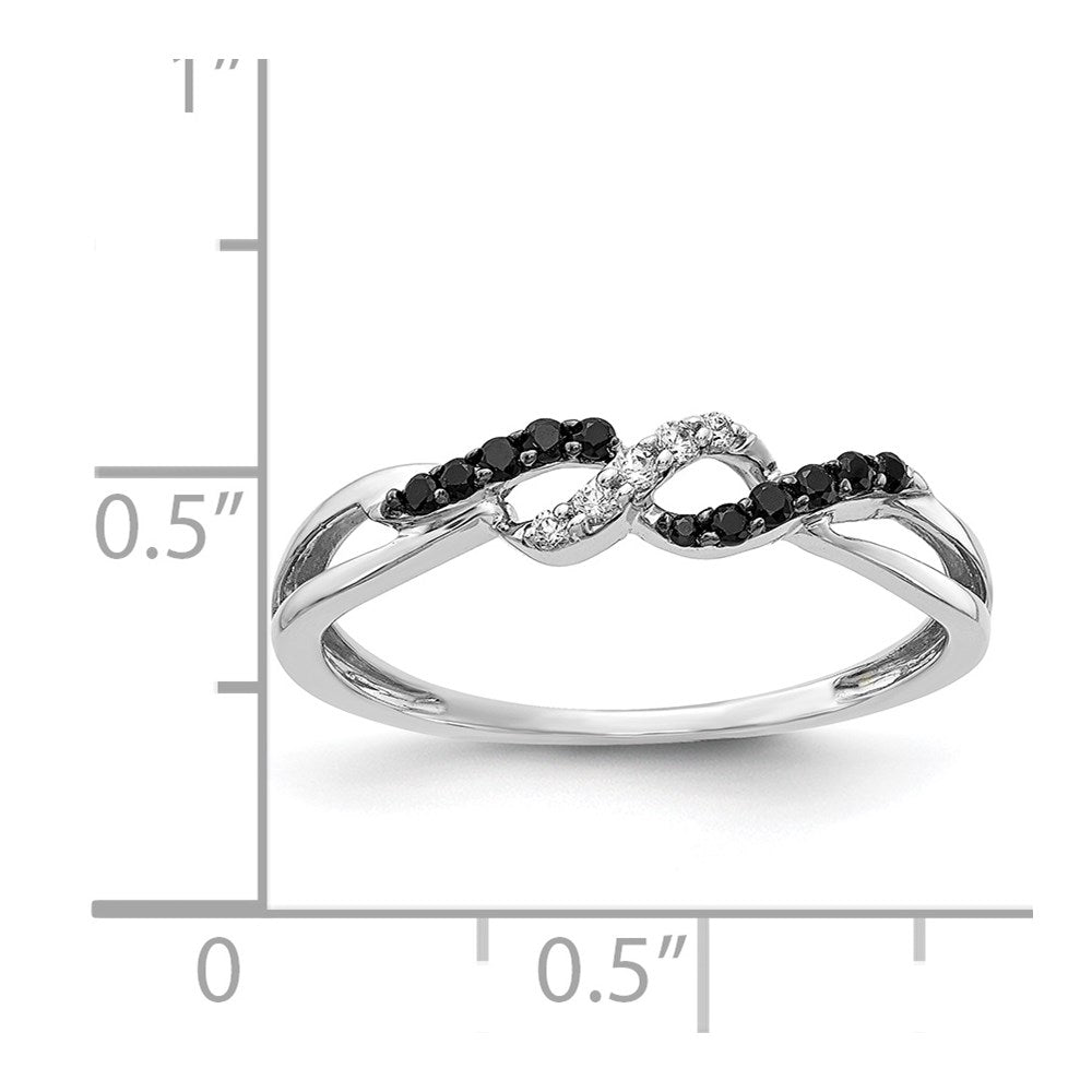 14k White Gold with Black Rhodium 1/10 carat Black and White Diamond Twist Ring