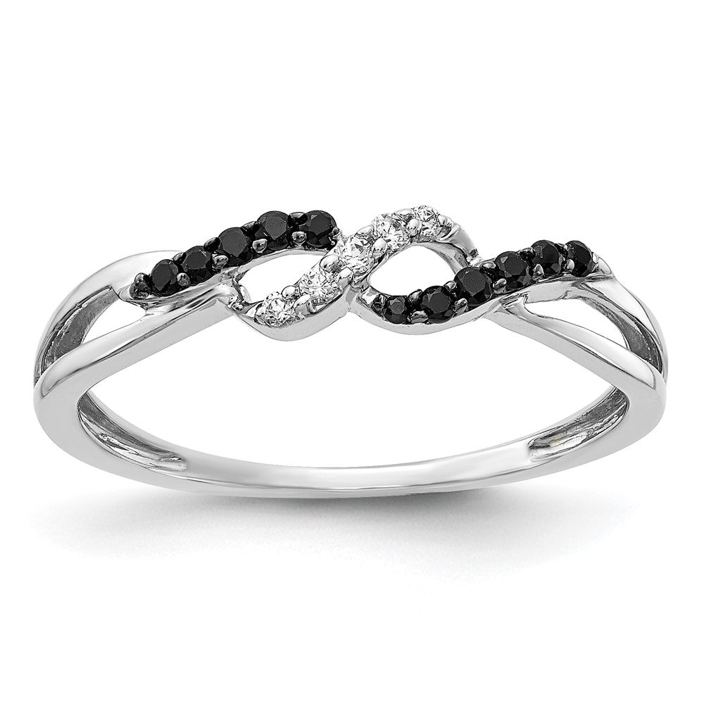 14k White Gold with Black Rhodium 1/10 carat Black and White Diamond Twist Ring