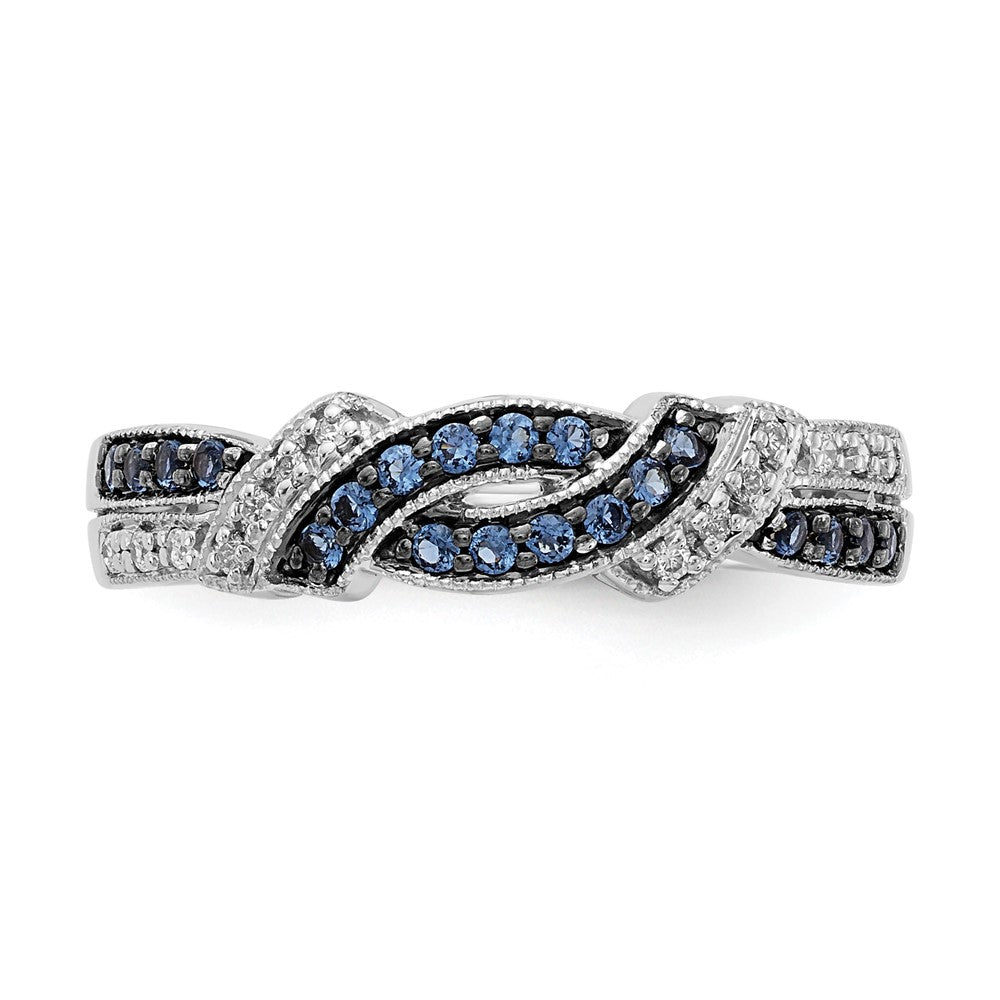 14k White Gold with Black Rhodium 1/4 carat White and Blue Diamond Swirl Ring