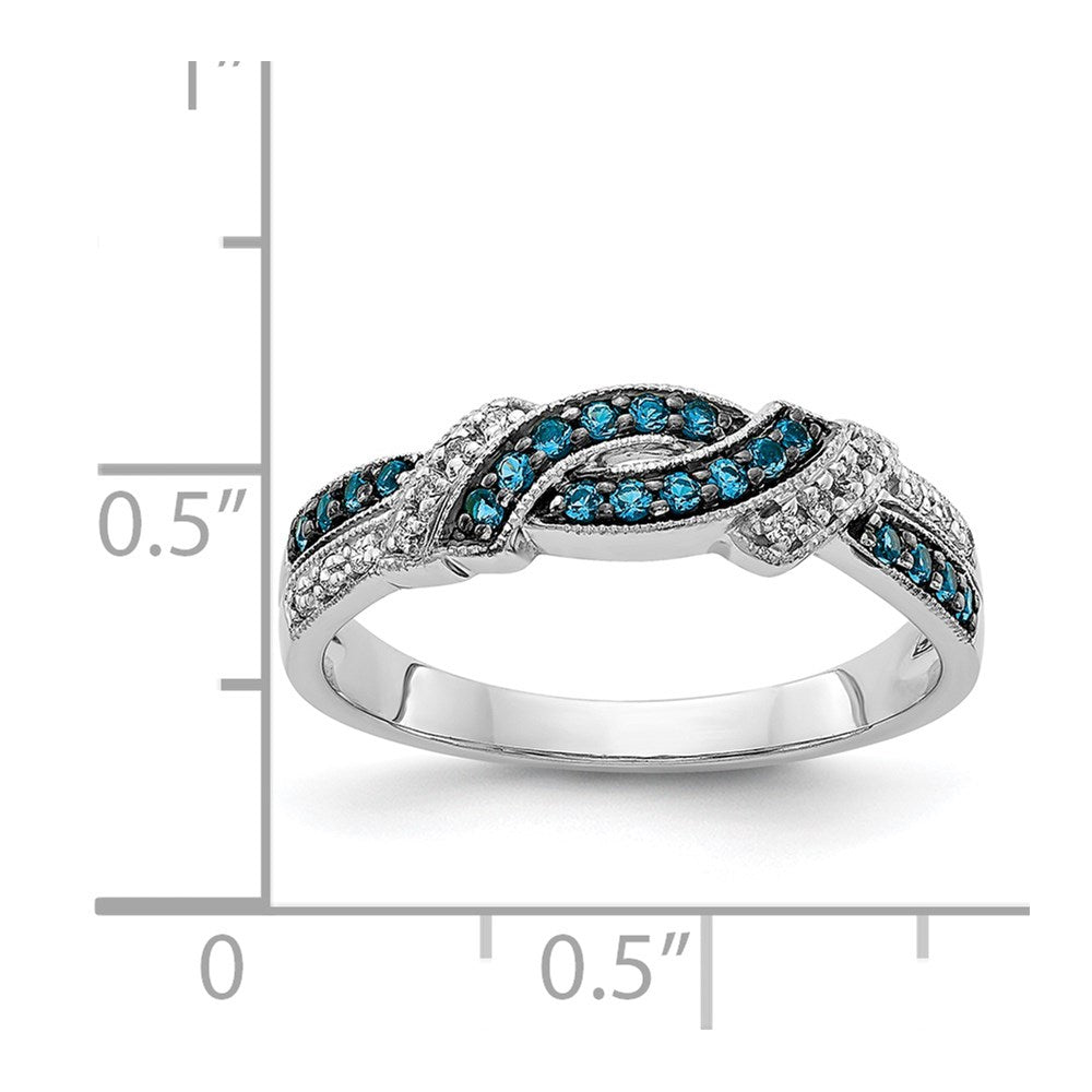 14k White Gold with Black Rhodium 1/4 carat White and Blue Diamond Swirl Ring