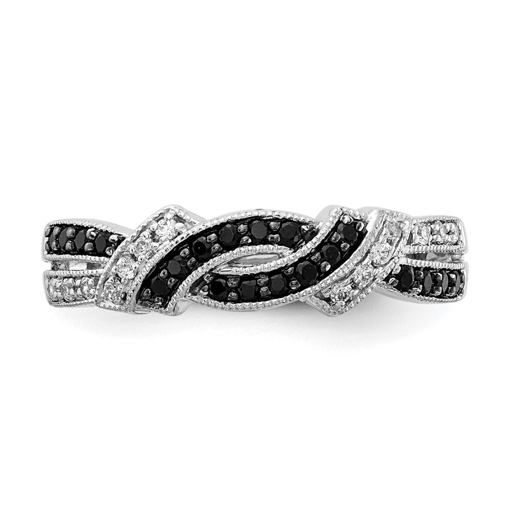 14k White Gold with Black Rhodium 1/4 carat White and Black Diamond Swirl Ring