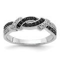 14k White Gold with Black Rhodium 1/4 carat White and Black Diamond Swirl Ring