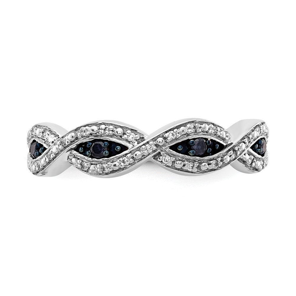 14k White Gold 1/6 carat White and Blue Diamond Twist Ring