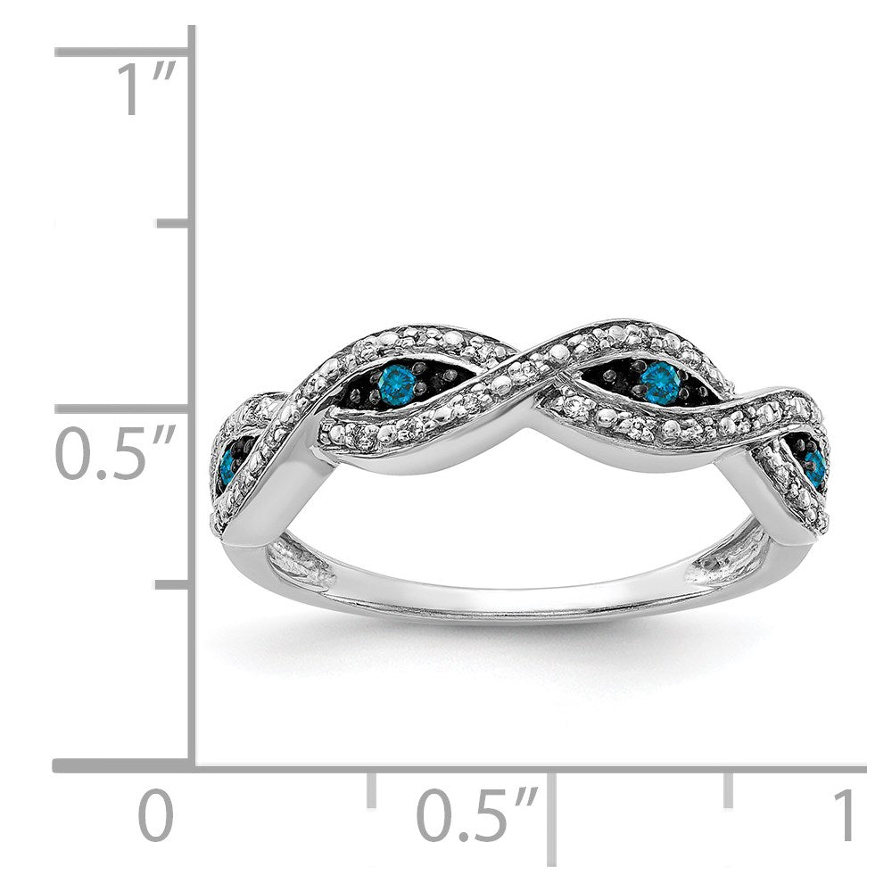 14k White Gold 1/6 carat White and Blue Diamond Twist Ring
