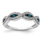 14k White Gold 1/6 carat White and Blue Diamond Twist Ring