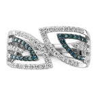 14k White Gold 1/2 carat Blue and White Diamond Fancy Bypass Ring