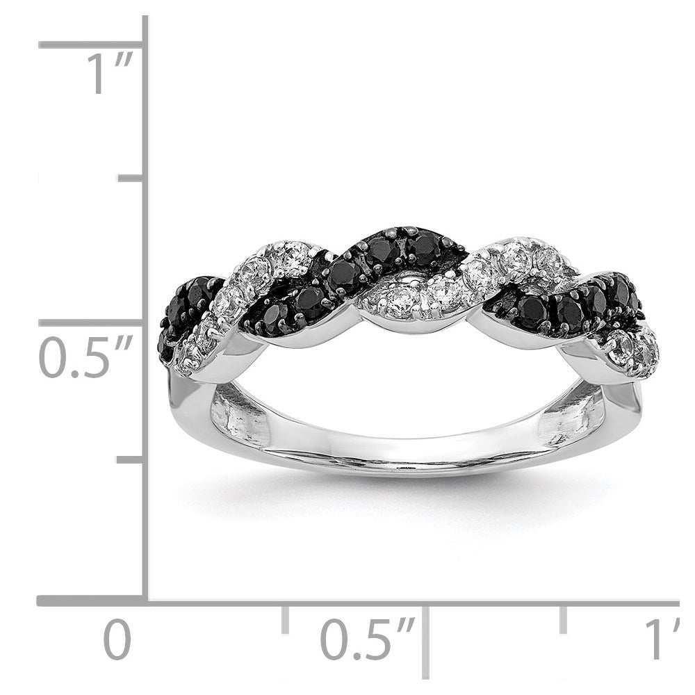 14k White Gold 1/2 carat Black and White Diamond Twist Ring