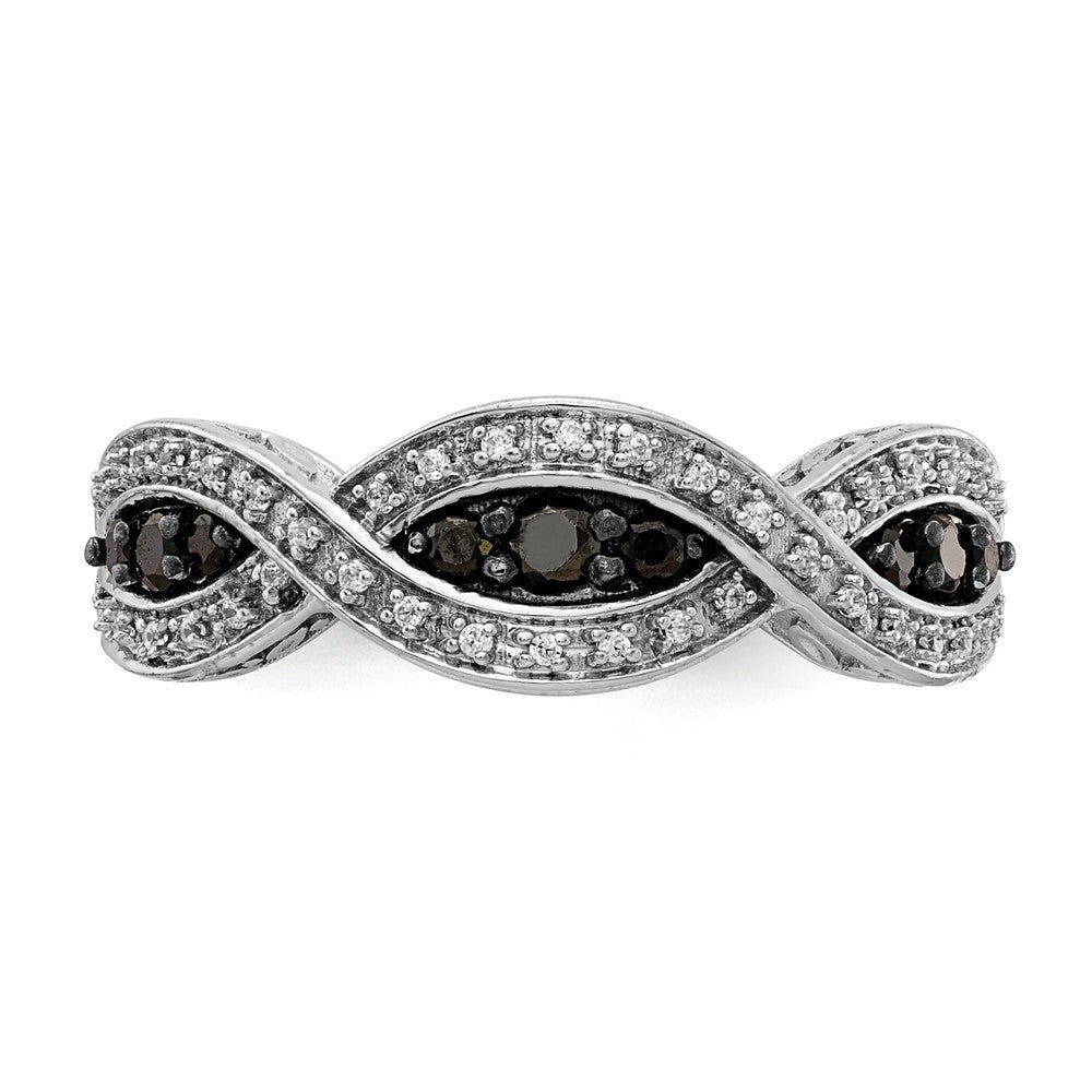 14k White Gold 3/8 carat White and Black Diamond Twist Ring