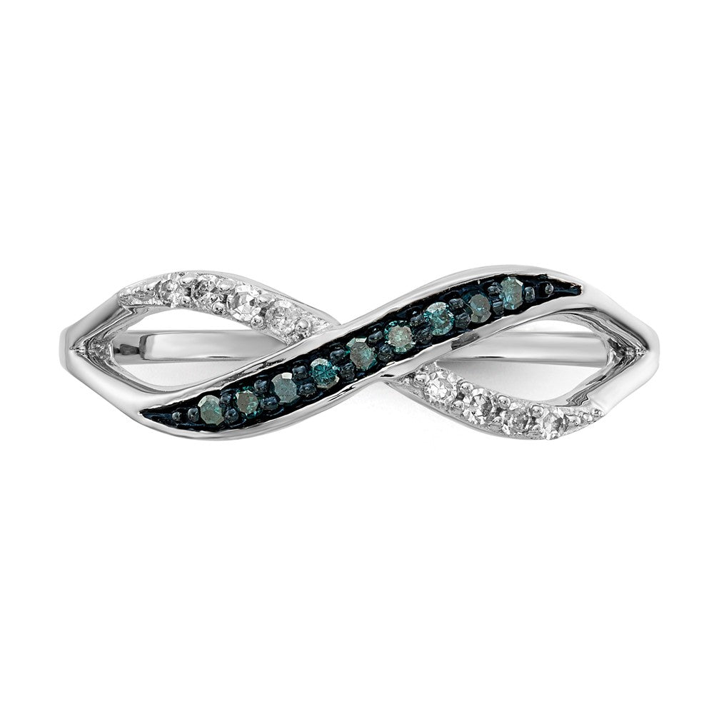 14k White Gold with Black Rhodium 1/8 carat Blue and White Diamond Crisscross Ring