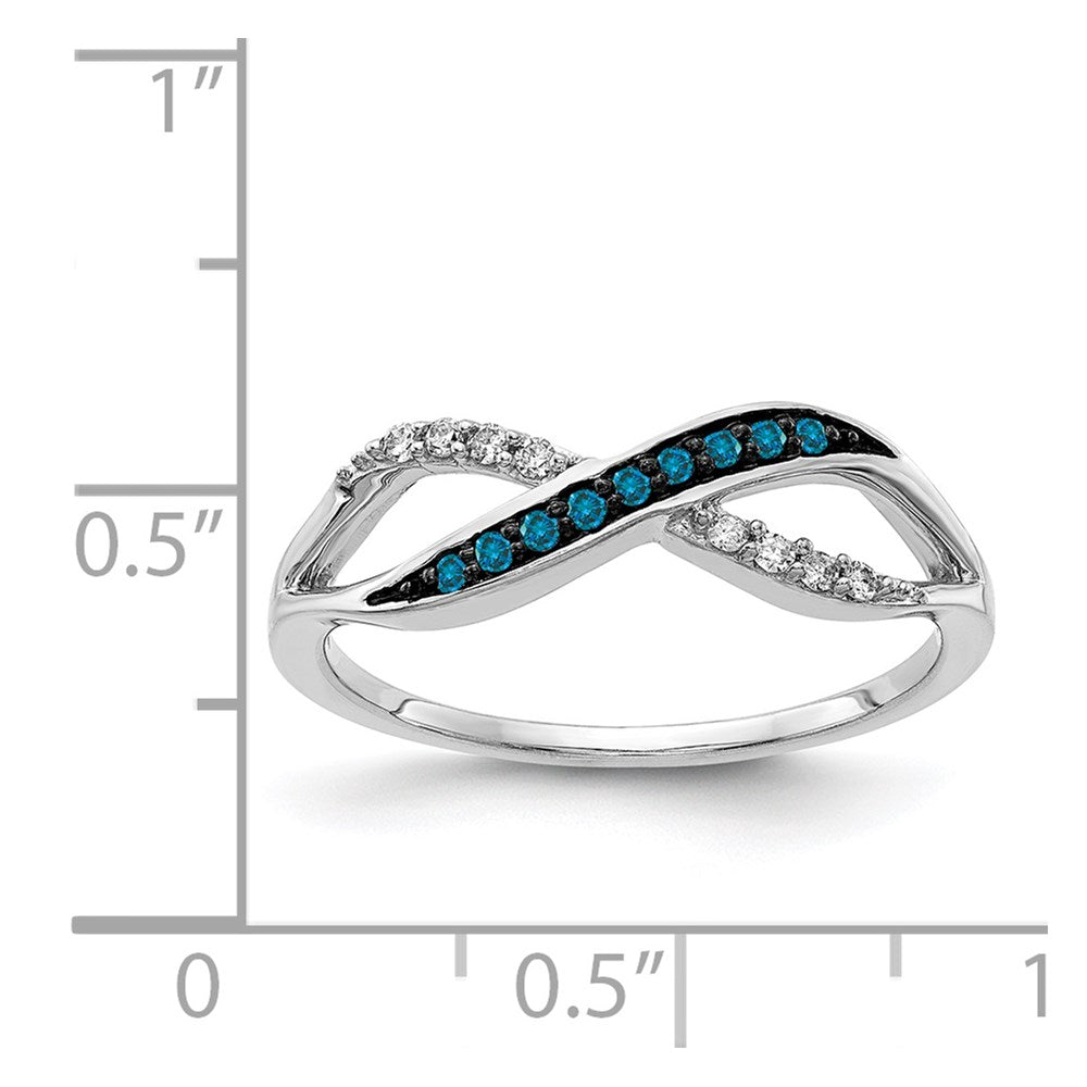14k White Gold with Black Rhodium 1/8 carat Blue and White Diamond Crisscross Ring