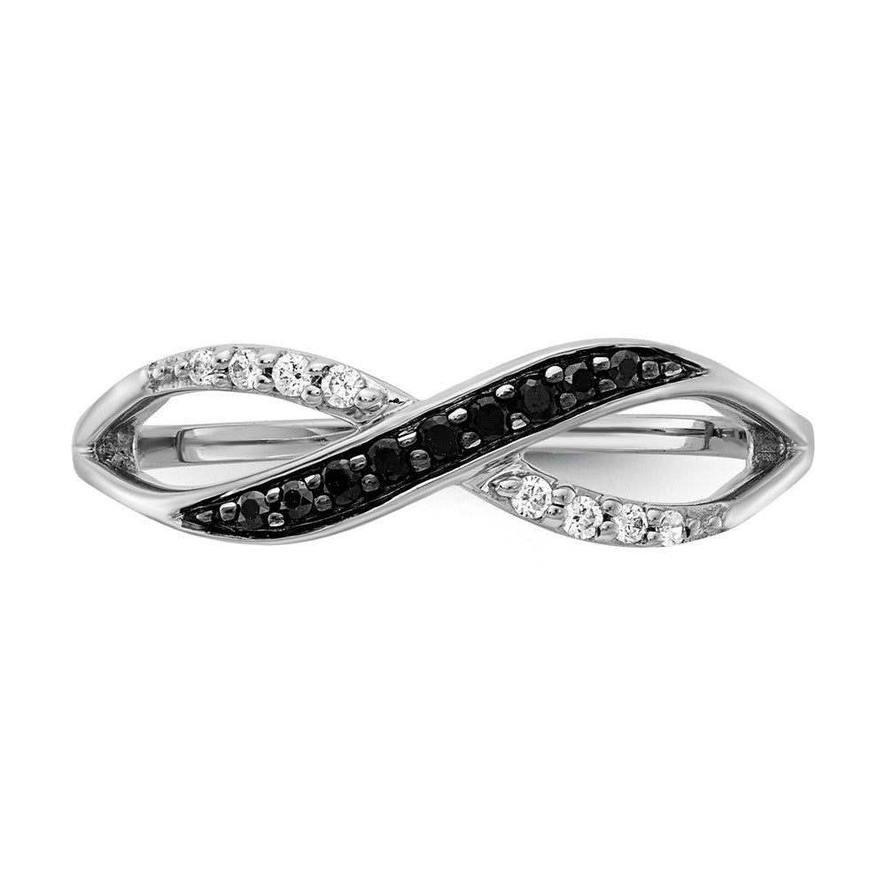 14k White Gold with Black Rhodium 1/8 carat Black and White Diamond Crisscross Ring