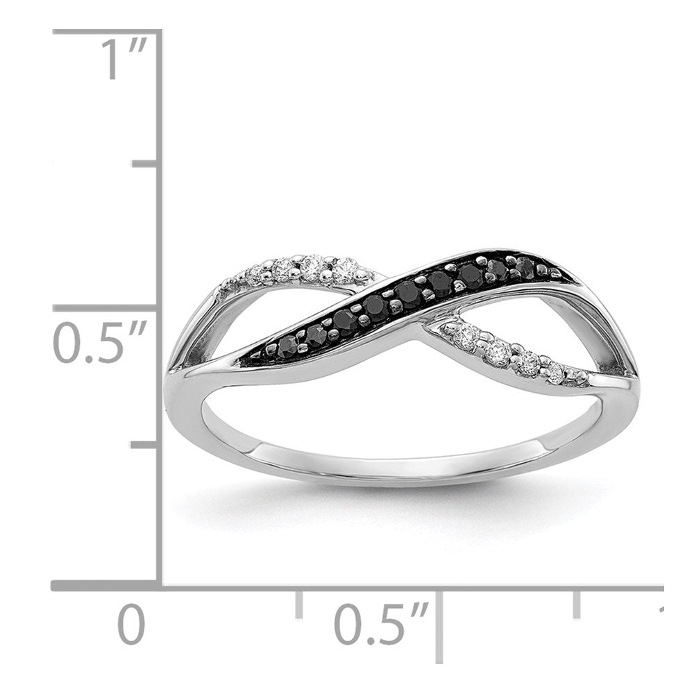 14k White Gold with Black Rhodium 1/8 carat Black and White Diamond Crisscross Ring